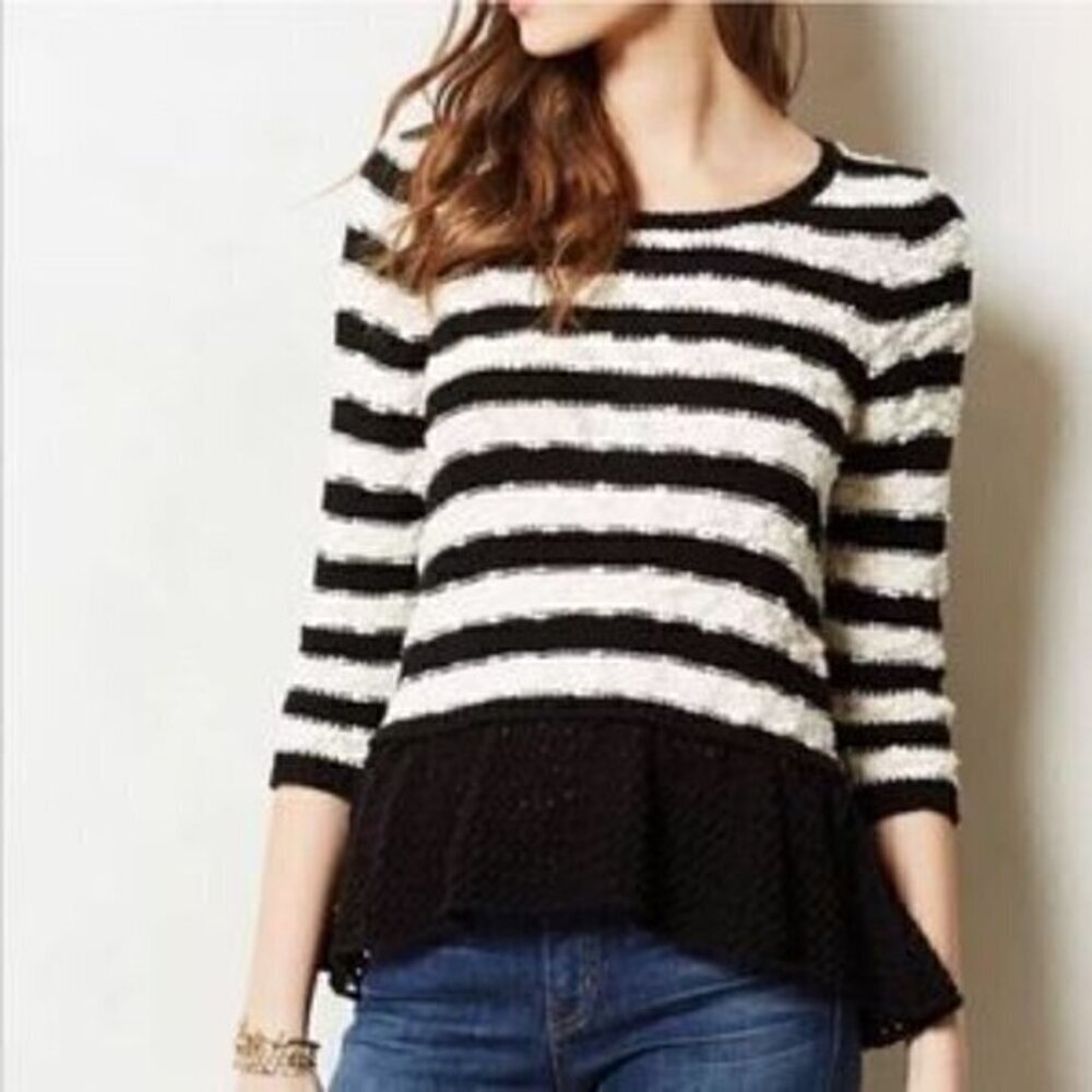 ANTHROPOLOGIE  Knitted & Knotted Peplum Knit Sweater Size XS